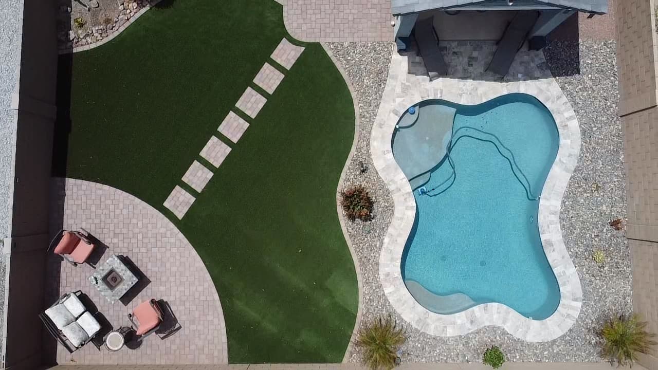 Aerial view of a Maricopa Pools backyard project